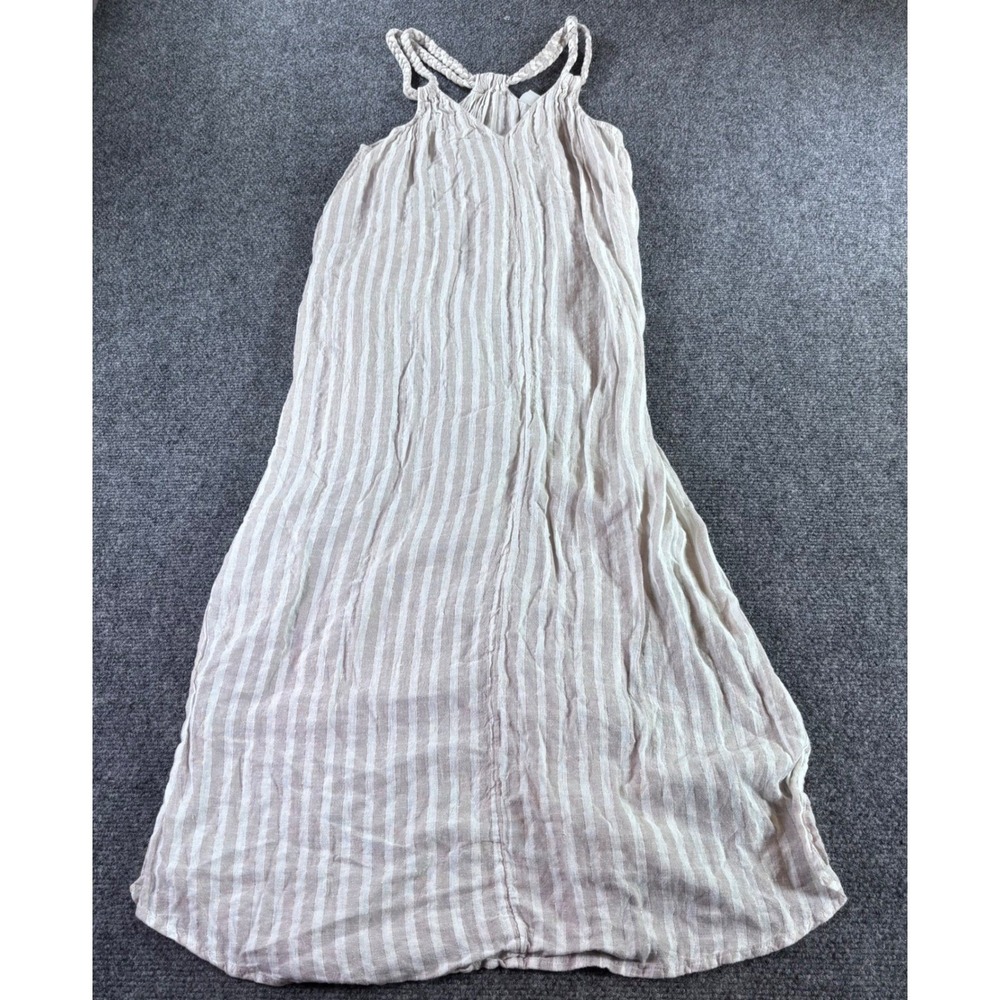 Rachel Ashwell Midi Dress Women Size S Beige Striped Braided Racerback Boho